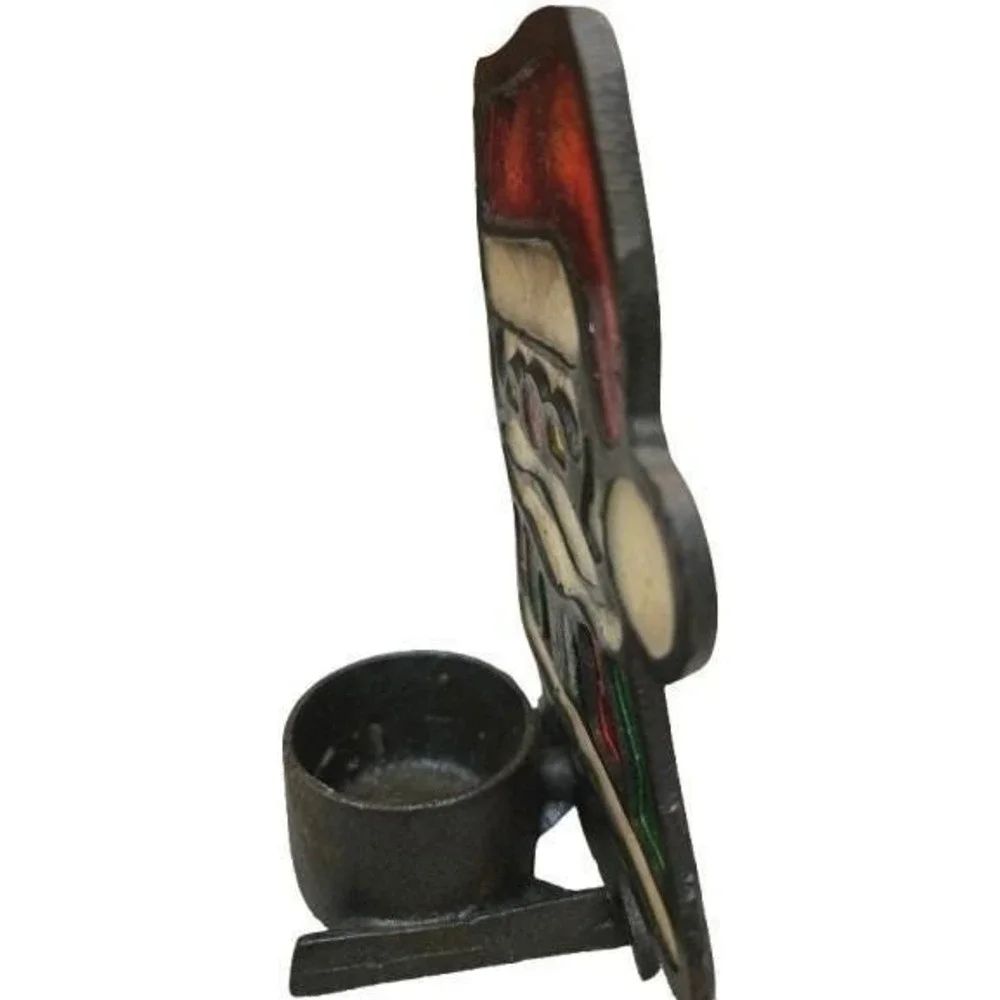 Stained‎ Glass Vintage Cast Iron Santa Claus Votive Candle Holder Christmas